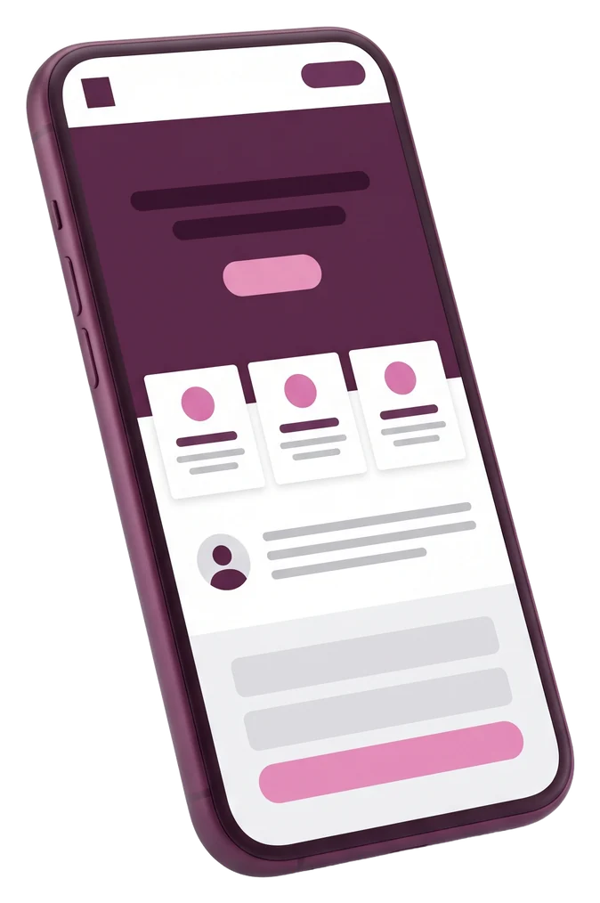 3D-Smartphone mit langer scrollbarer Seite als Symbol für einen Onepager