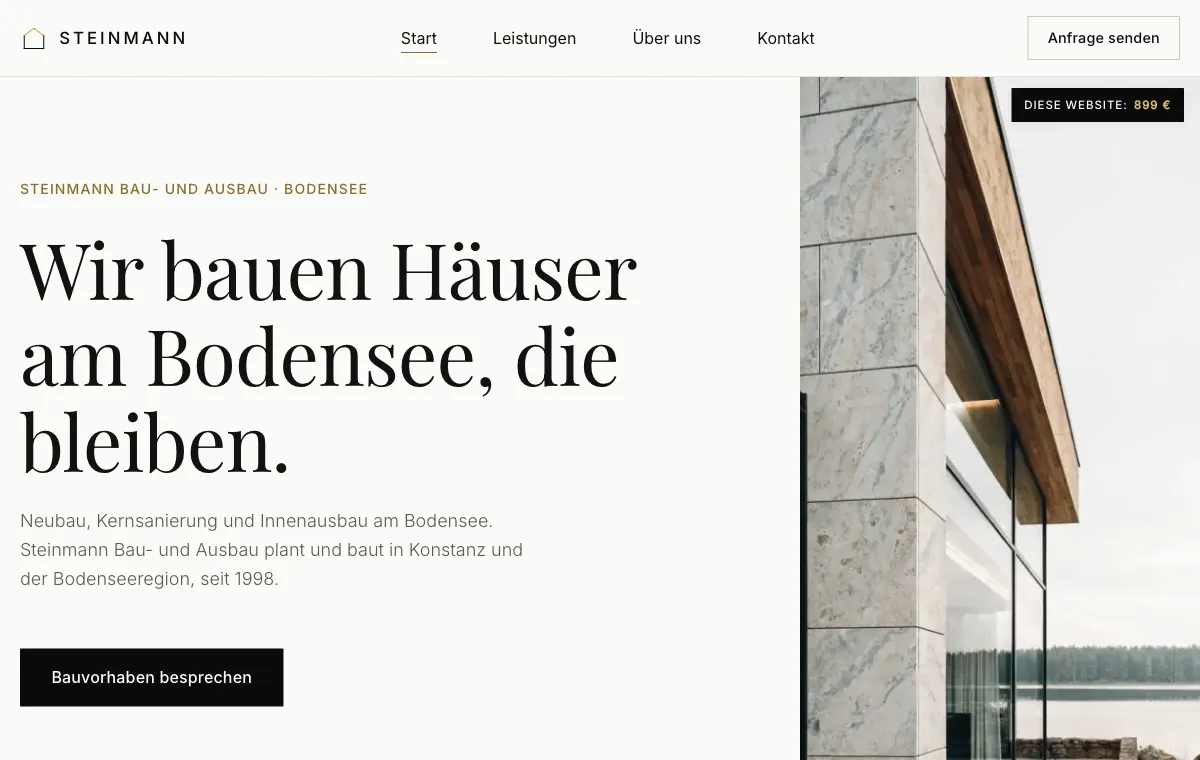 Live-Demo einer Bau- und Ausbau-Website von avui.io