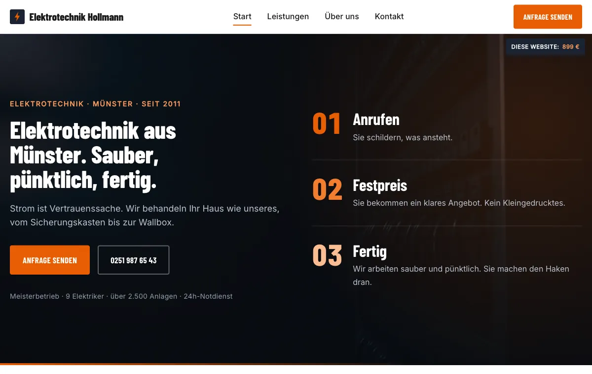 Live-Demo einer Elektriker-Website von avui.io