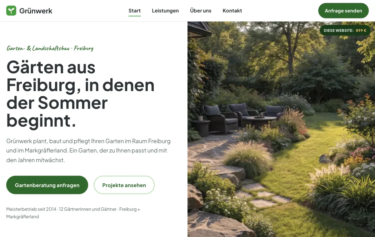 Live-Demo einer Garten- und Landschaftsbau-Website von avui.io
